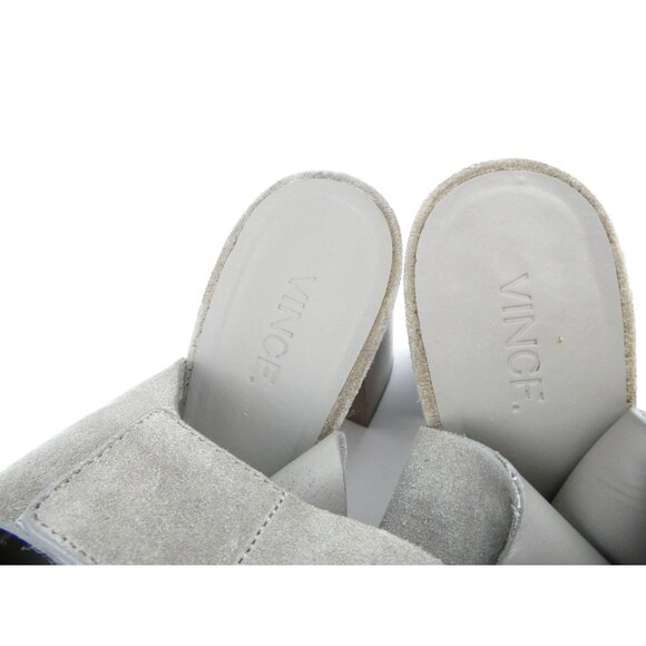 Vince Gray Suede Block Heeled Sandals Womens 6.5M Open Toe Made In Italy - Picture 3 of 12